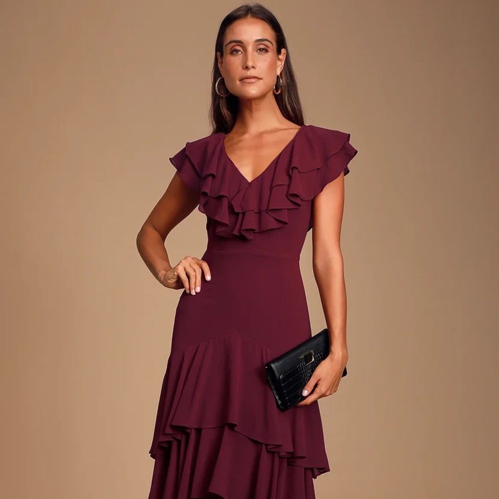 Lulu's Red High Low Ruffled Tiered Sundress